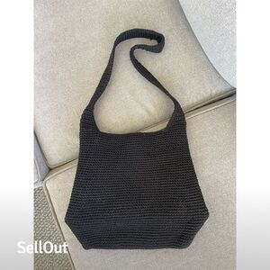 The Sak Women's Black Knit Crochet Shoulder Bag with Zip Closure